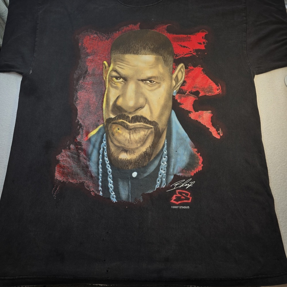 Vtg 2007 Training Day Denzel Washington Rap Distressed Bluez Caricature Fade Tee